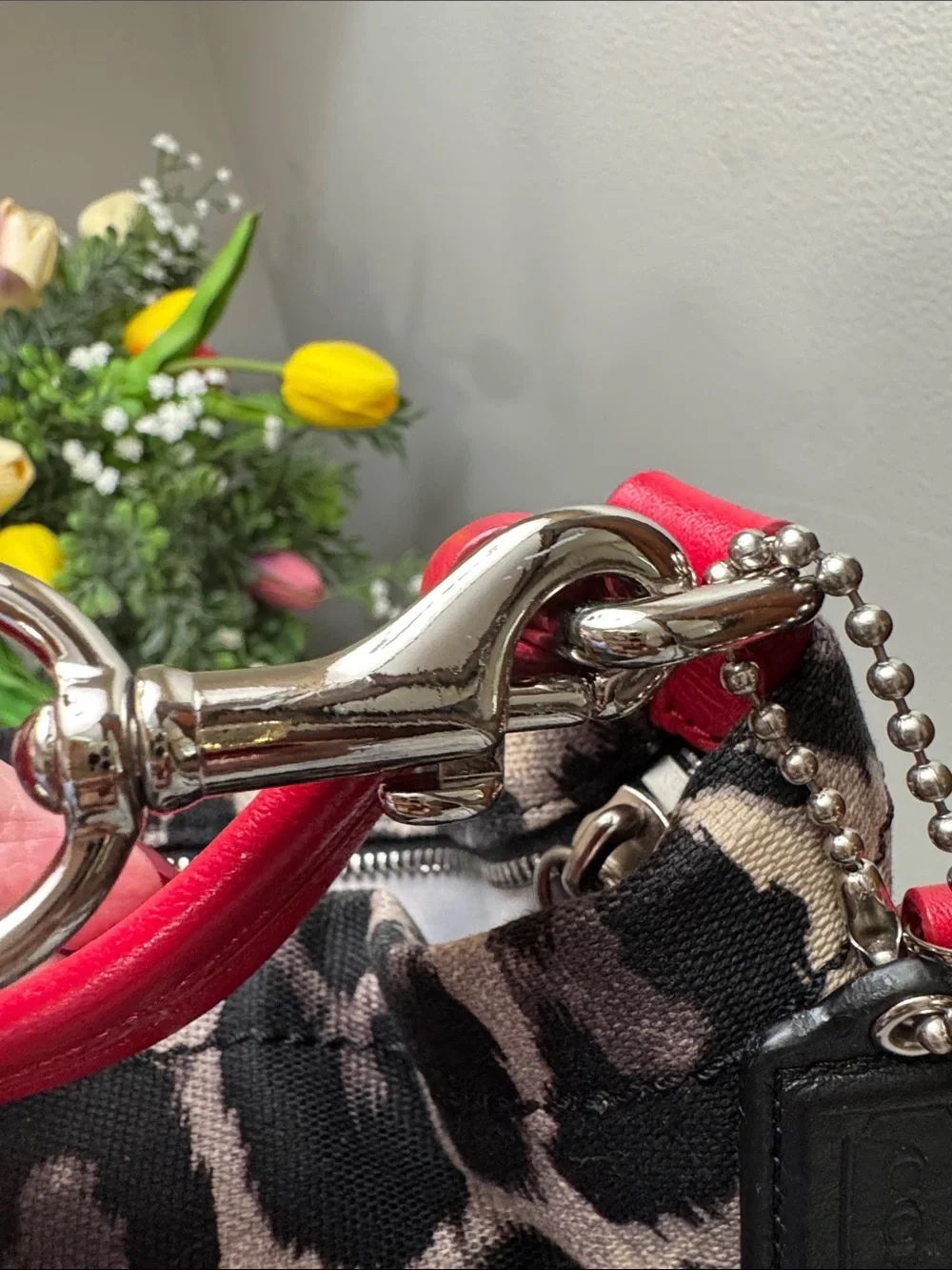 Coach Parker Leopard-Print (Ocelot) Shoulder / Hobo Bag with Red Trim